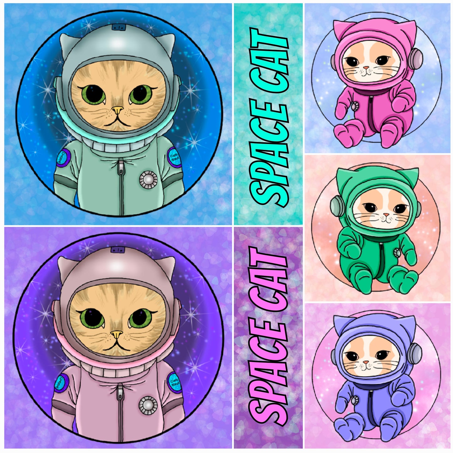 Label-Sheet - Space Cats