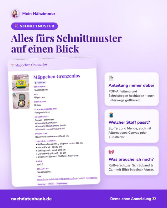Nähdatenbank Schnittmuster organisieren
