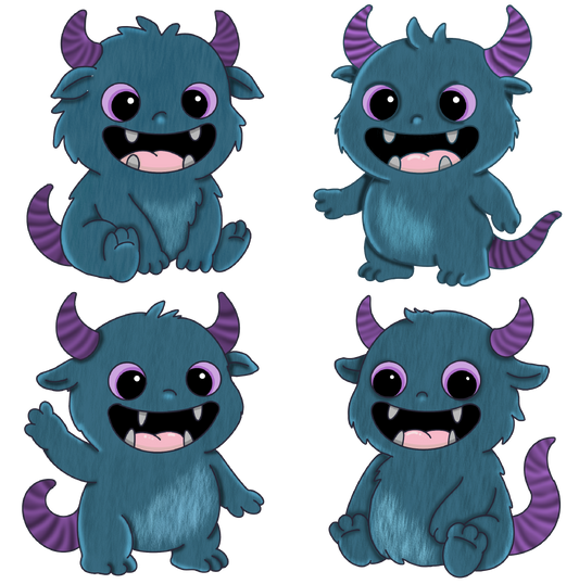 Bügelbilder-Sheet - blaue Monster