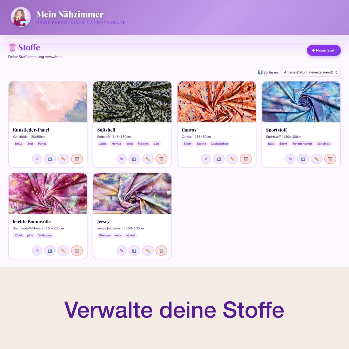 Mein Nähzimmer - deine persönliche Näh-Datenbank