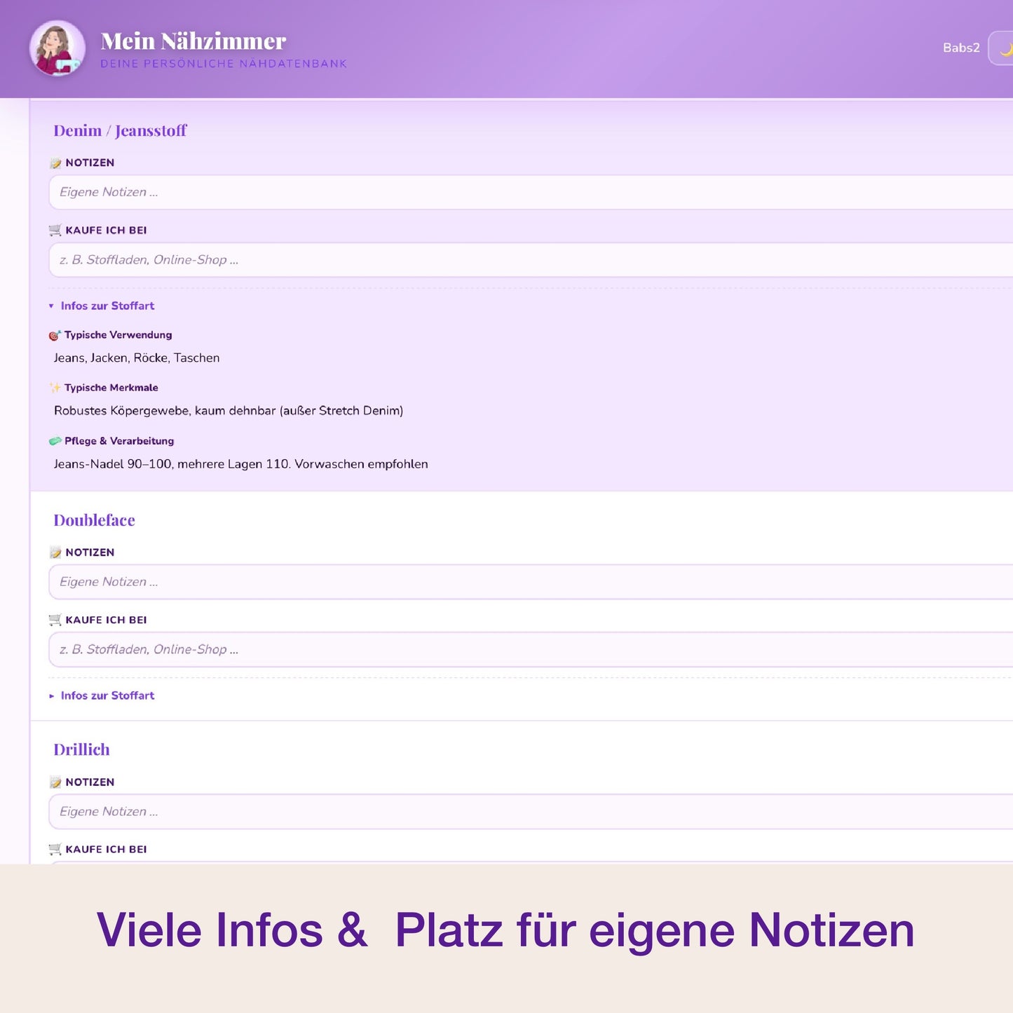 Mein Nähzimmer - deine persönliche Näh-Datenbank