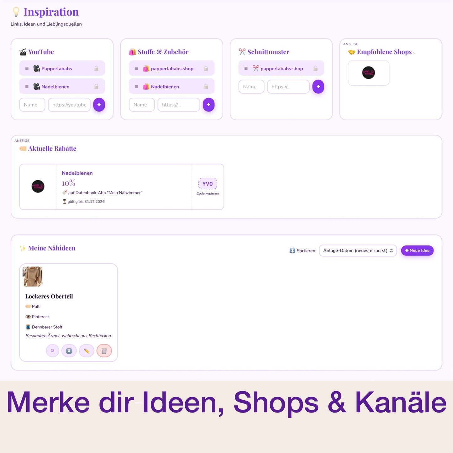 Mein Nähzimmer - deine persönliche Näh-Datenbank