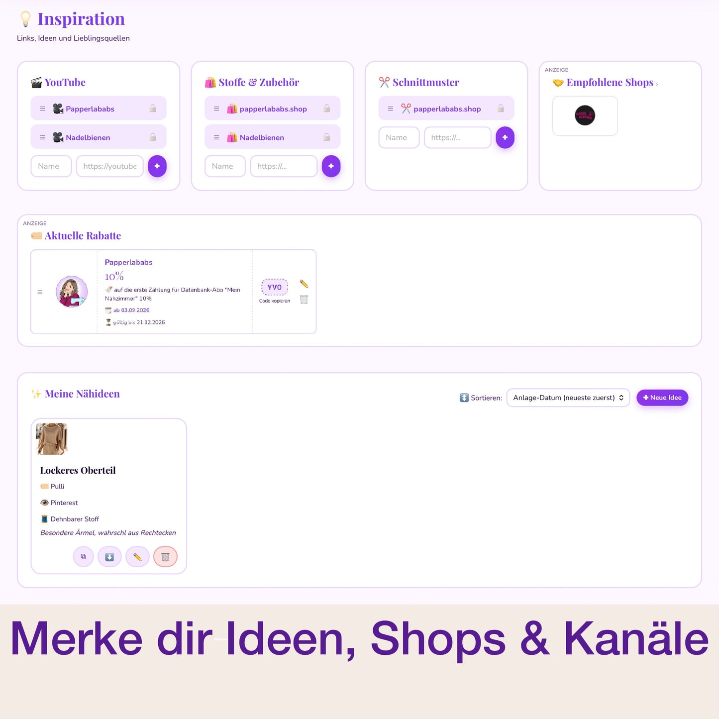 Mein Nähzimmer - deine persönliche Näh-Datenbank