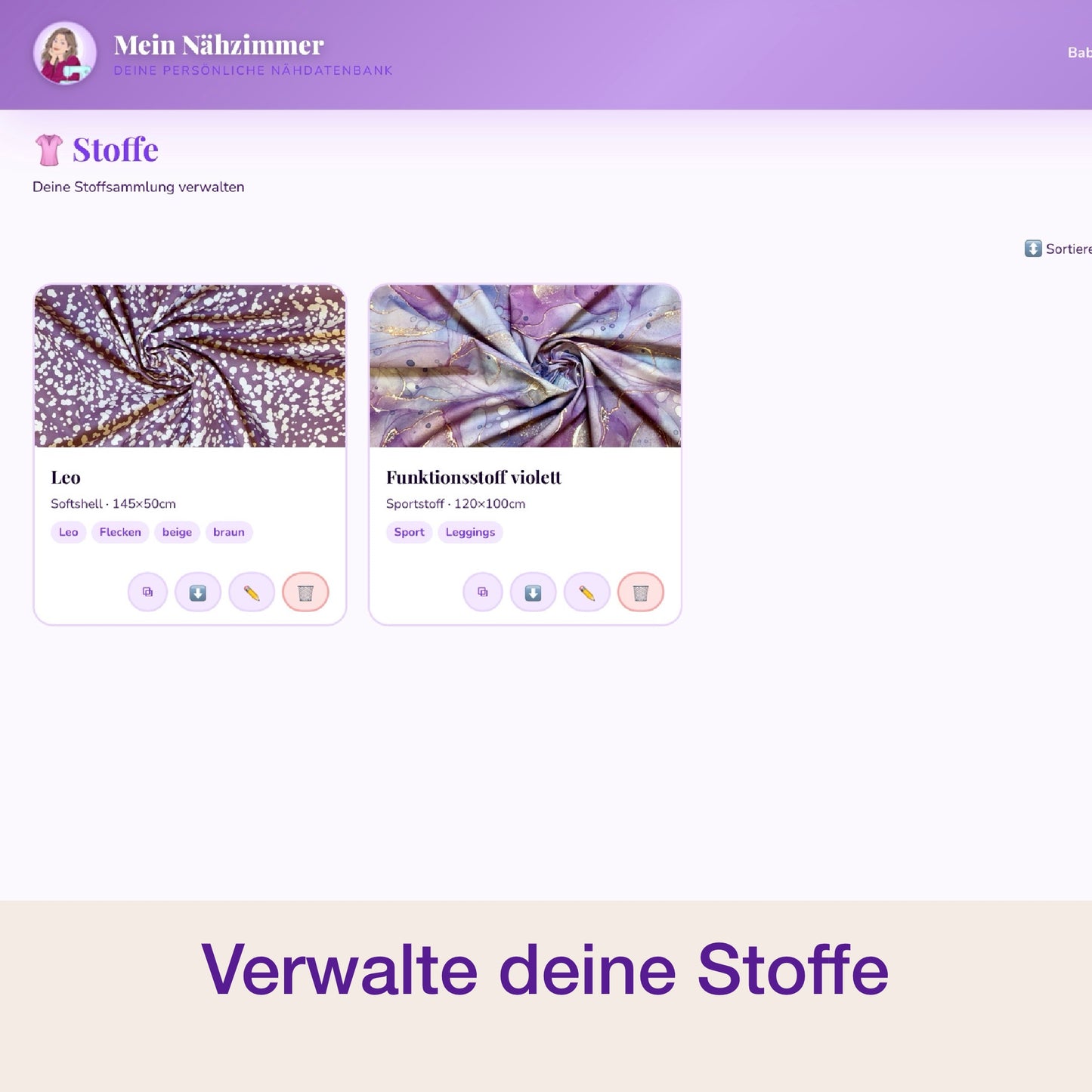Mein Nähzimmer - deine persönliche Näh-Datenbank